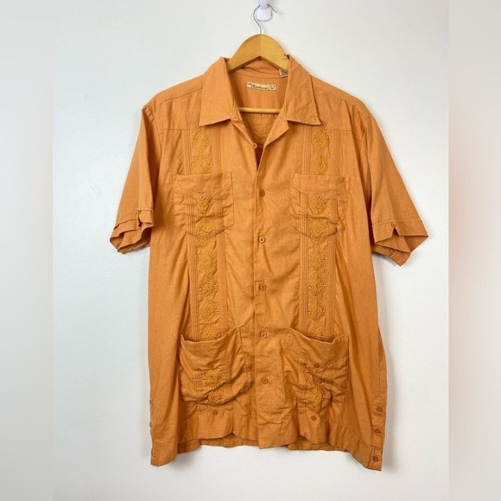 The Havanera Guayabera Linen Blend Embroidered Coastal Button Down Tropical